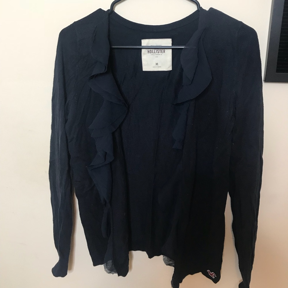 Navy Ruffle Front Cardigan